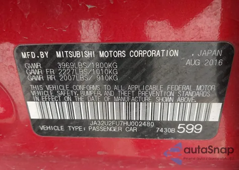 2017 Mitsubishi Lancer Es/Le from USA, damaged, VIN JA32U2FU7HU002480